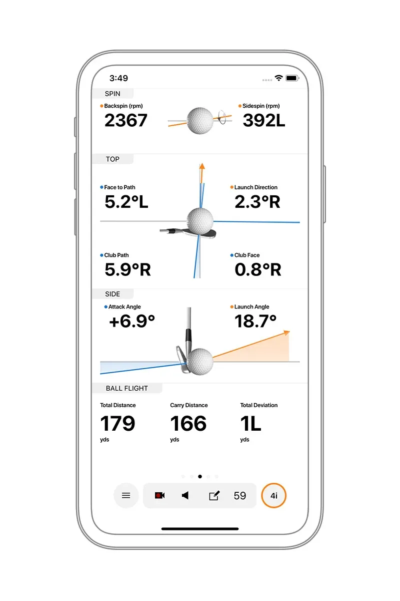 Garmin Golf app screen showing tracked swing metrics